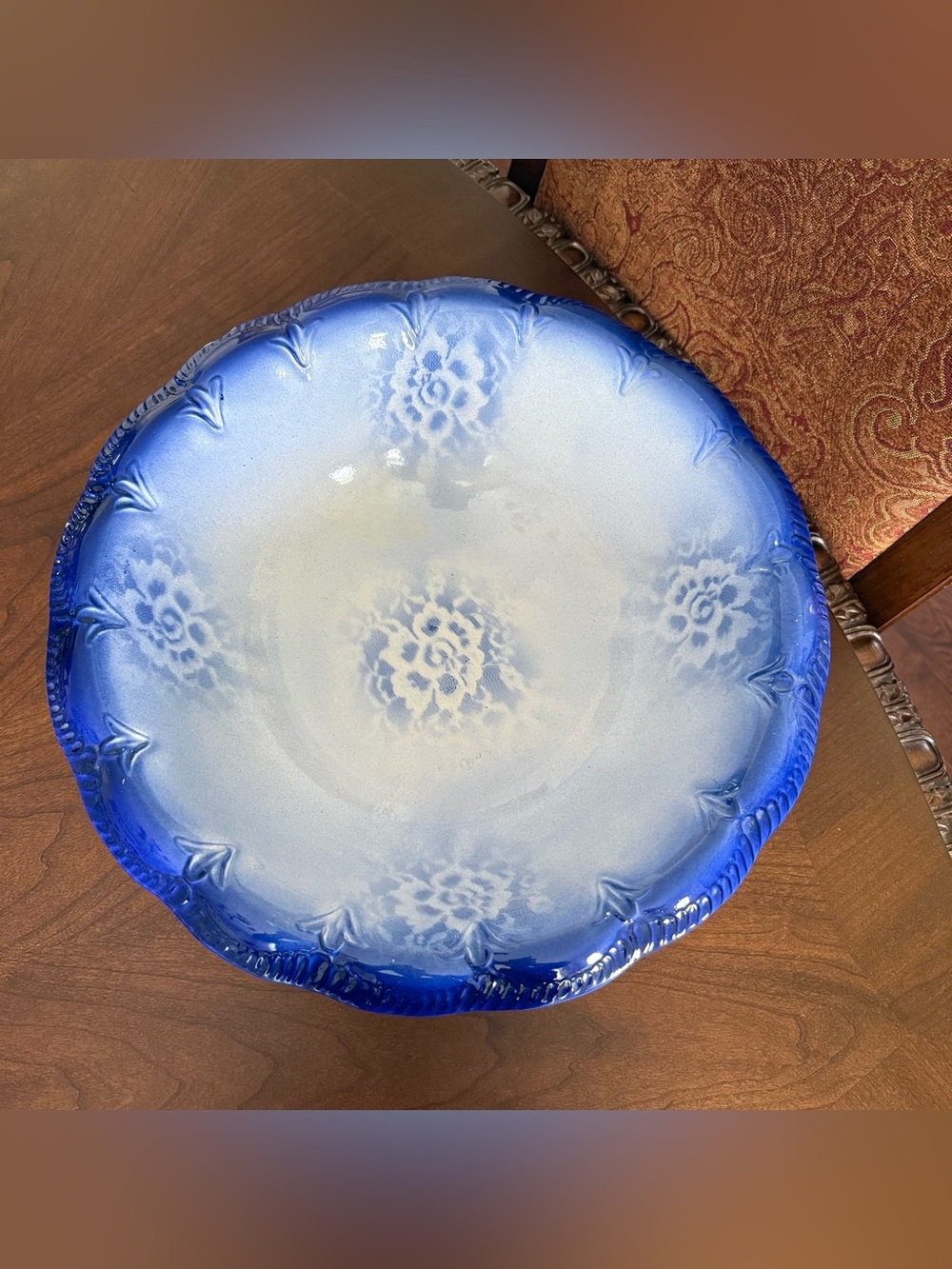 Vintage Large Flow Blue Floral Wash Basin Bowl 15.25" x 4.5" ***READ***